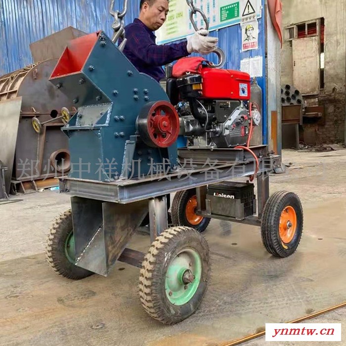 柴油驱动小型移动锤式制砂机 煤炭粉碎机煤矸石建筑垃圾锤式破碎机图7