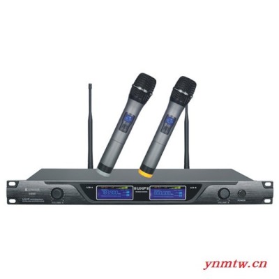 供应校园广播系统艾比声ABS-8012 300-1500米一拖二远程无线麦克风话筒，适用于学校操场，广场，景区、工厂等