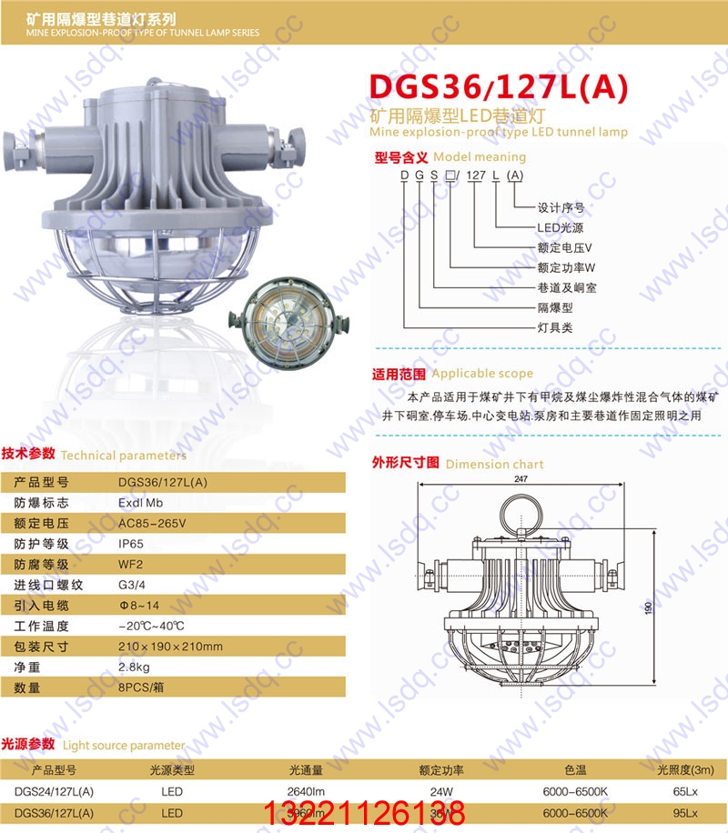 DGS36/127L（A） 隔爆型LED巷道灯
